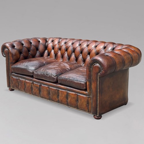 Victorian 3-Seater Brown Leather Chesterfield