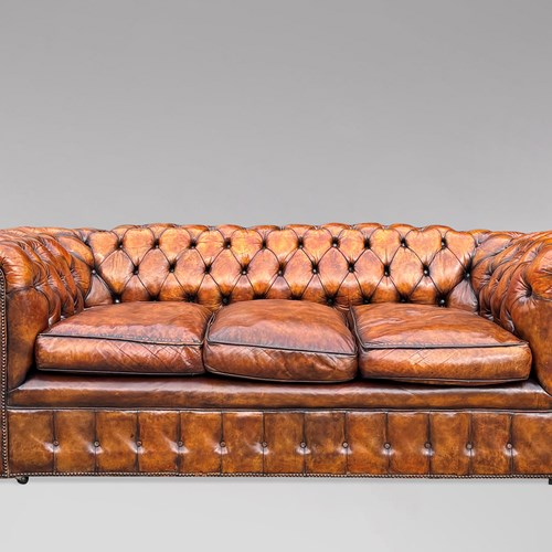 19Th C 3-Seater Leather Chesterfield Sofa