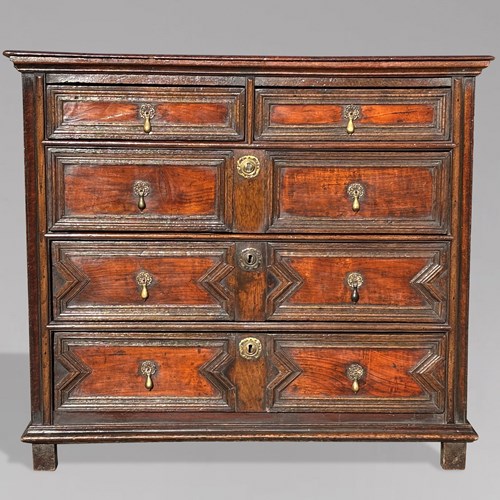 17Th C Oak Geometric Chest Of Drawers
