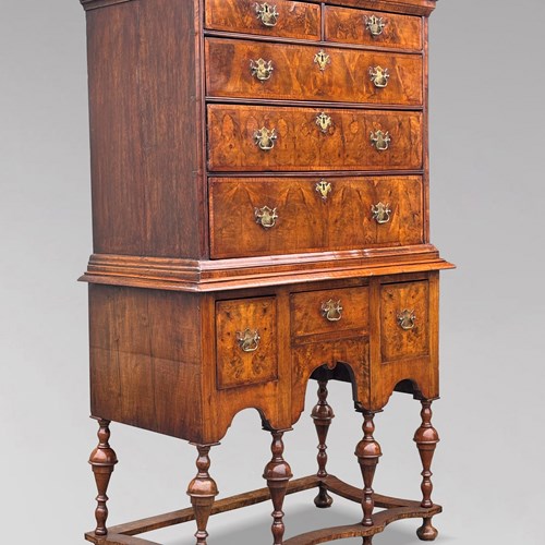 18Th C Queen Anne Burr Walnut Chest On Stand