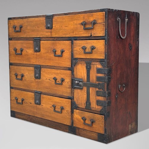 Late Meiji Japanese Keyaki Merchant Chest