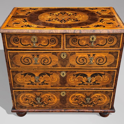 17Th C William & Mary Marquetry Oyster Chest
