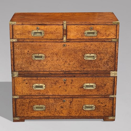 19Th C Oak Campaign Chest Of Drawers