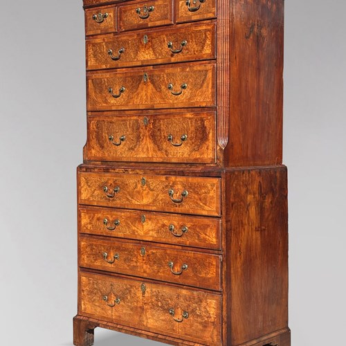 18Th C George II Bur Walnut Tallboy