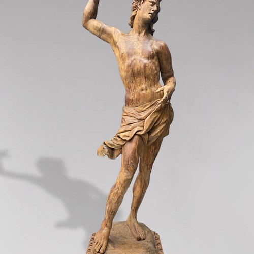 18Th C Tall Wooden Statue Of St John The Baptist