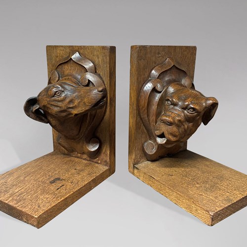 Pair Of Oak Animalier Bookends