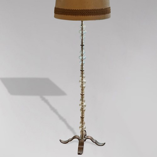 1960S French Glass & Brass Floor Lamp