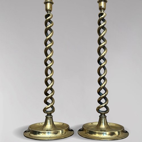 Tall Pair Of Brass Barley Twist Candlesticks