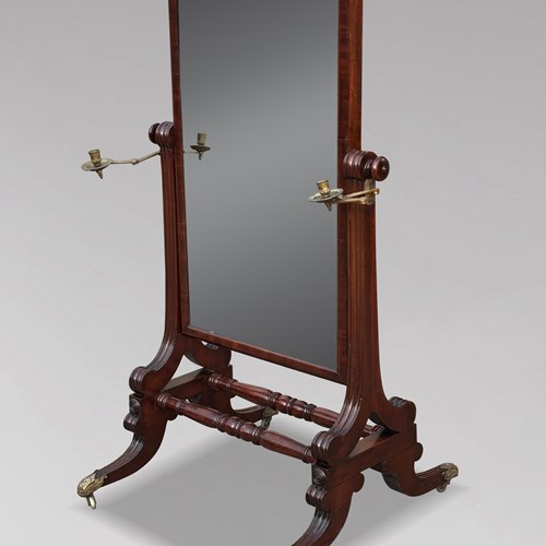19Th C William IV Mahogany Cheval Mirror
