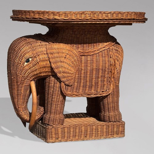 1970S Hand Woven Wicker Elephant Side Table