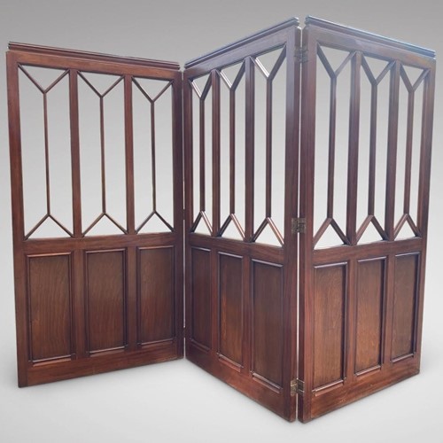 19Th C Mahogany Folding Three Panel Screen