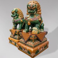 Pair of Large 20th C Oriental Ceramic Temple Lions