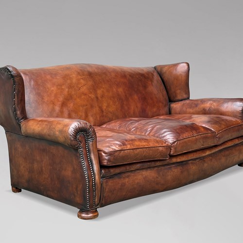 Large Victorian Period Tan Leather Sofa