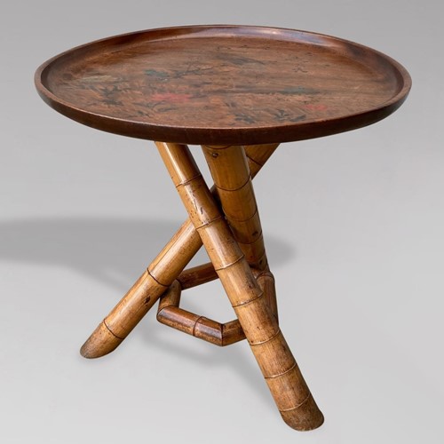 19th C Colonial Bamboo Round Tripod Table