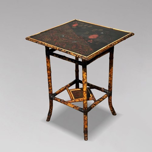 19Th C Hand Painted Tiger Bamboo Side Table