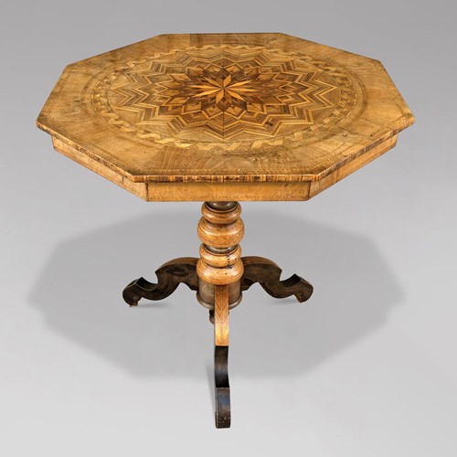 19Th C Italian Walnut Marquetry Tripod Table