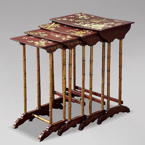 19Th Century French Floral Painted Nest Of Tables