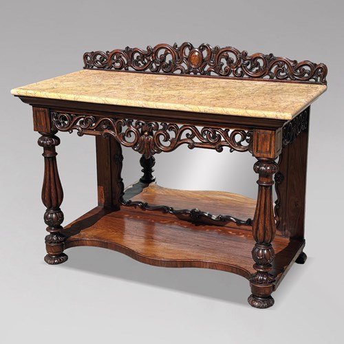 William IV Carved Rosewood Marble Top Console Table