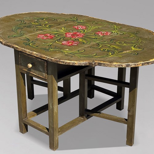 Italian Green Painted Drop-Leaf Dining Table