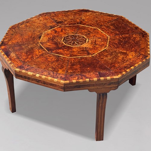 Octagonal Inlaid Burr Yew Wood Coffee Table