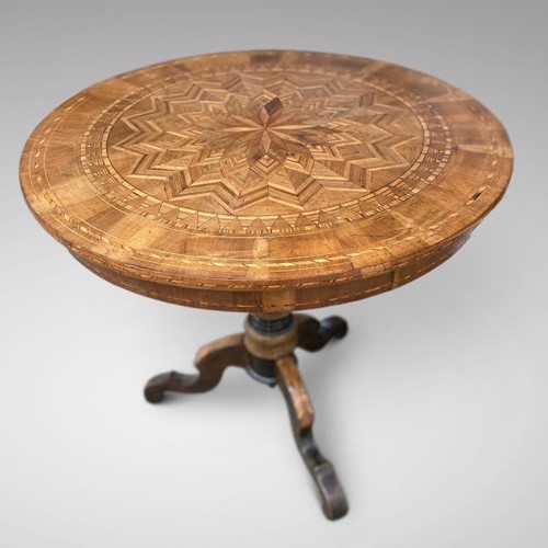 19Th C Italian Walnut Marquetry Tripod Table