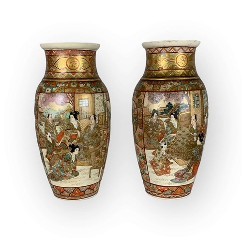 Large Decorative Pair Satsuma Vases