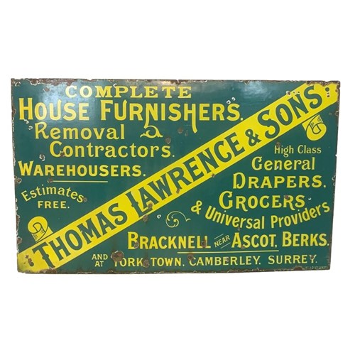 Large Enamel Sign For Thomas Lawrence &Sons