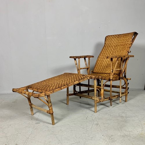 French Split Cane & Bamboo Steamer Chair