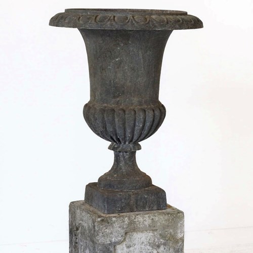 Well Weathered 19Th Century Cast Iron Urn On Stand