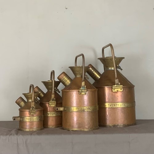 Rare Set Of Four Brass And Copper Check Pump Measures 