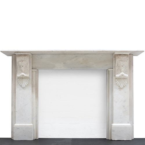 Antique Victorian Statuary Marble Chimneypiece With Carved Corbels