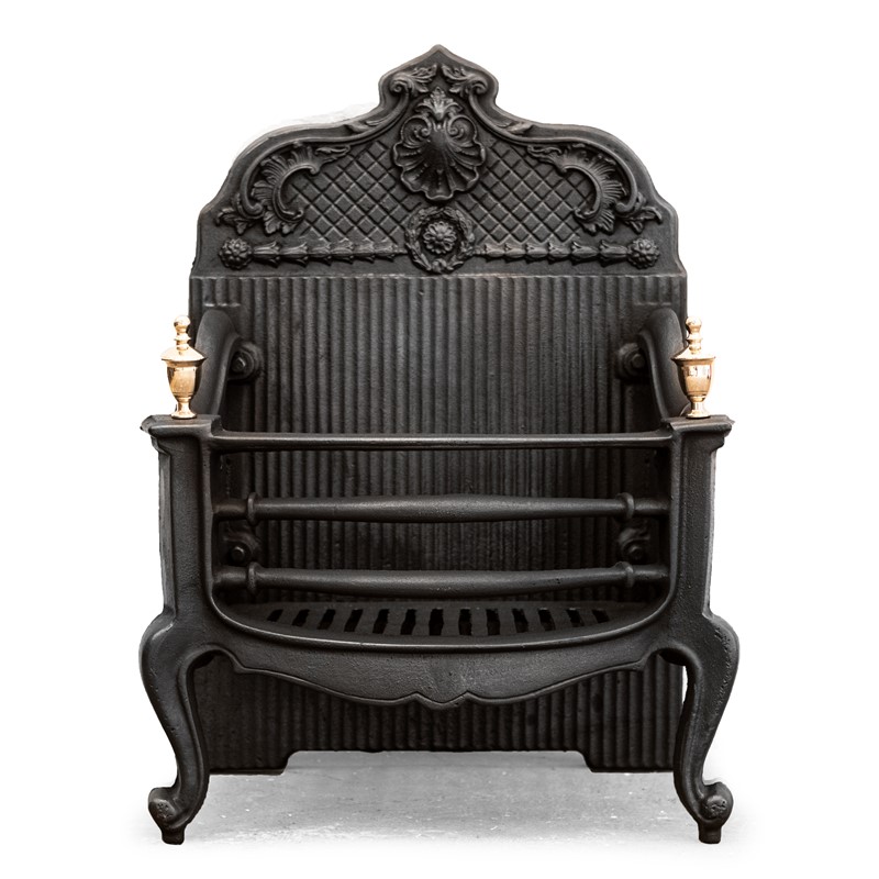 Reclaimed Cast Iron Fire Basket with Brass Finials-antique-fireplaces-london-antique-firebacket-with-brass-finials-main-637923760660300236.jpg