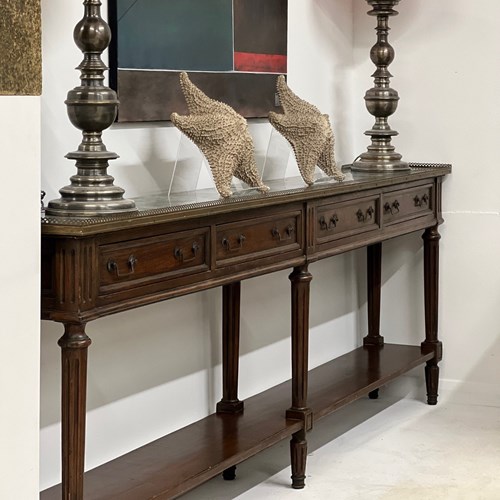Long Mahogany Console With Galleried Marble Top