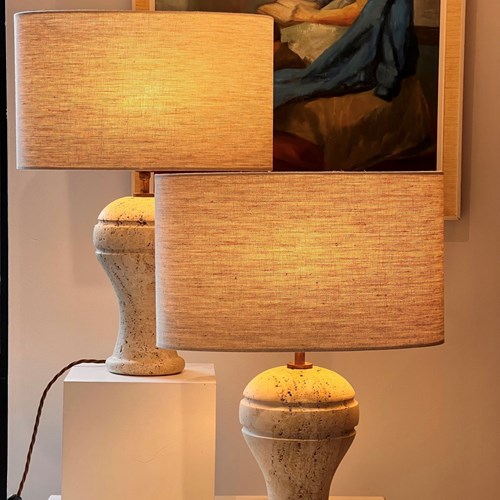 Pair Of Vintage Travertine Lamps