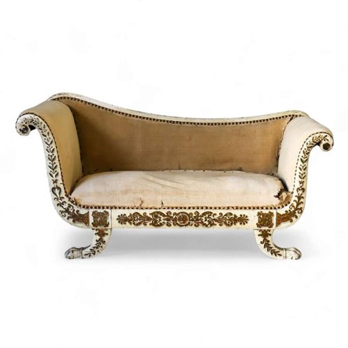 Antique Petite Sofa Or Chaise Longue In Original Paint Decor