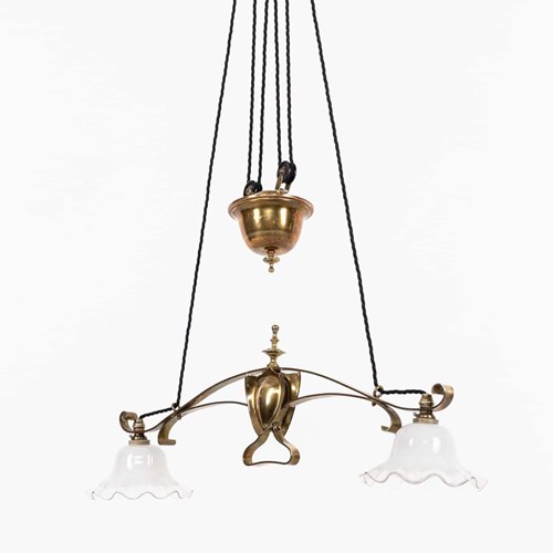 Antique Arts & Crafts Brass Rise & Fall Ceiling Light