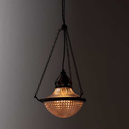 Early Holophane Crystal Glass Pendant Light