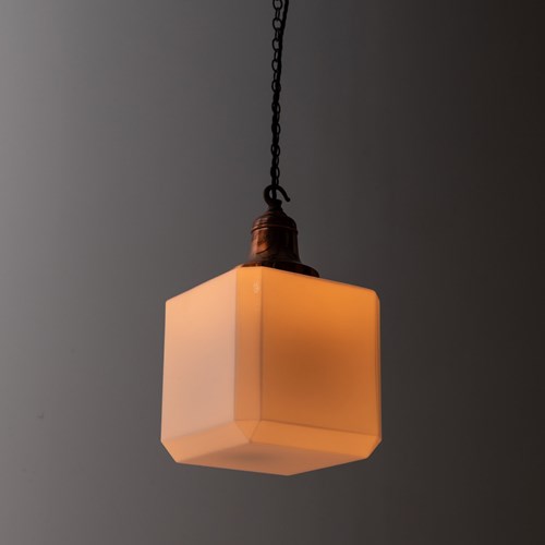 Large Art Deco GEC Cube Opaline Pendant Light