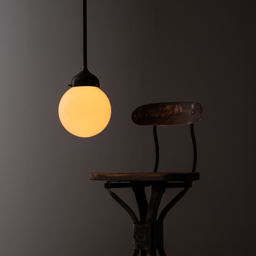 Diminutive Opaline Globe Shade On Brass Stem