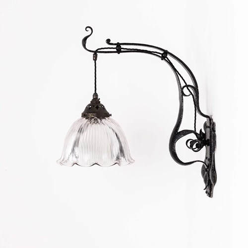 Large Blacksmith Made Arts & Crafts Holophane Wall Lamp