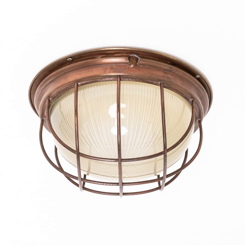 Vintage Industrial Caged Holophane Bulkhead Lamp