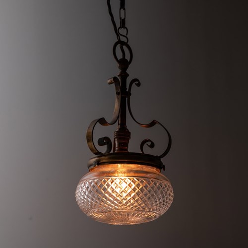 Edwardian Cut Glass Arts & Crafts Pendant Light