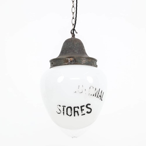 Large Two-Tone Opaline Glass Advertising Pendant Lamp
