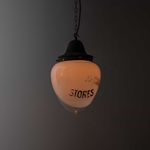 Large Two-Tone Opaline Glass Advertising Pendant Lamp