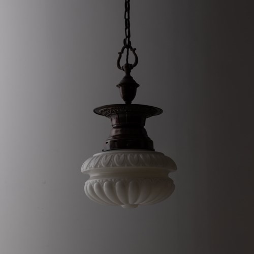 Antique Falks 'Pearlstone' Opaline Glass Pendant Light
