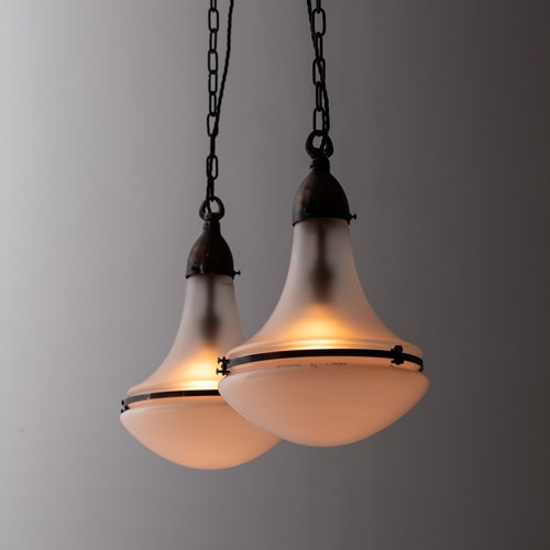 Pair Of Antique Peter Behrens For Siemens Opaline Lights