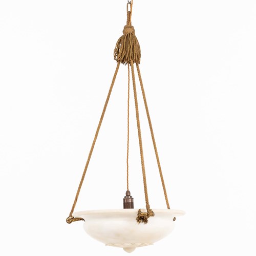 Large Antique Swedish Alabaster Plafonnier Light