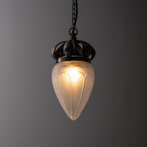 Diminutive Pillar Cut Arts & Crafts Glass Pendant Light