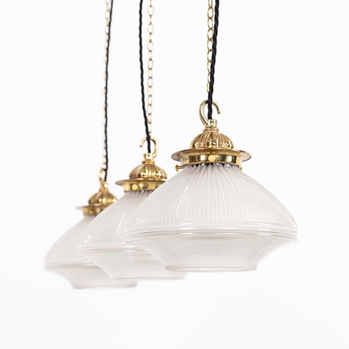 Early Diminutive One-Piece Holophane Glass Pendant Lights