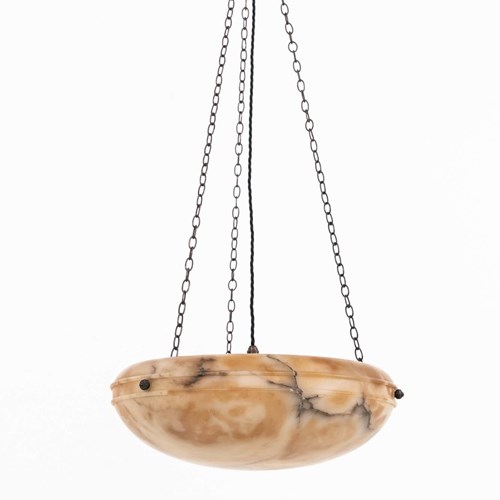 Large Antique Alabaster Bowl Plafonnier Ceiling Light / Chendelier